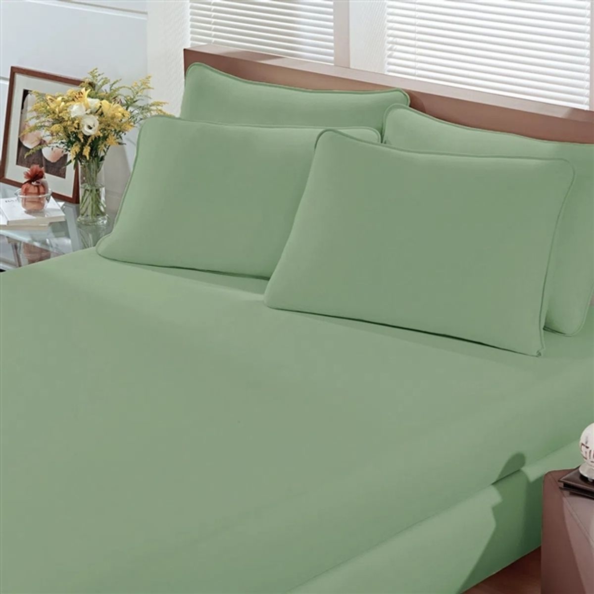 Jogo-De-Lencol-3-Pecas-Com-Elastico-Rolinho-Art-Premium-100--Algodao-Queen-Verde-Orvalho-Bouton