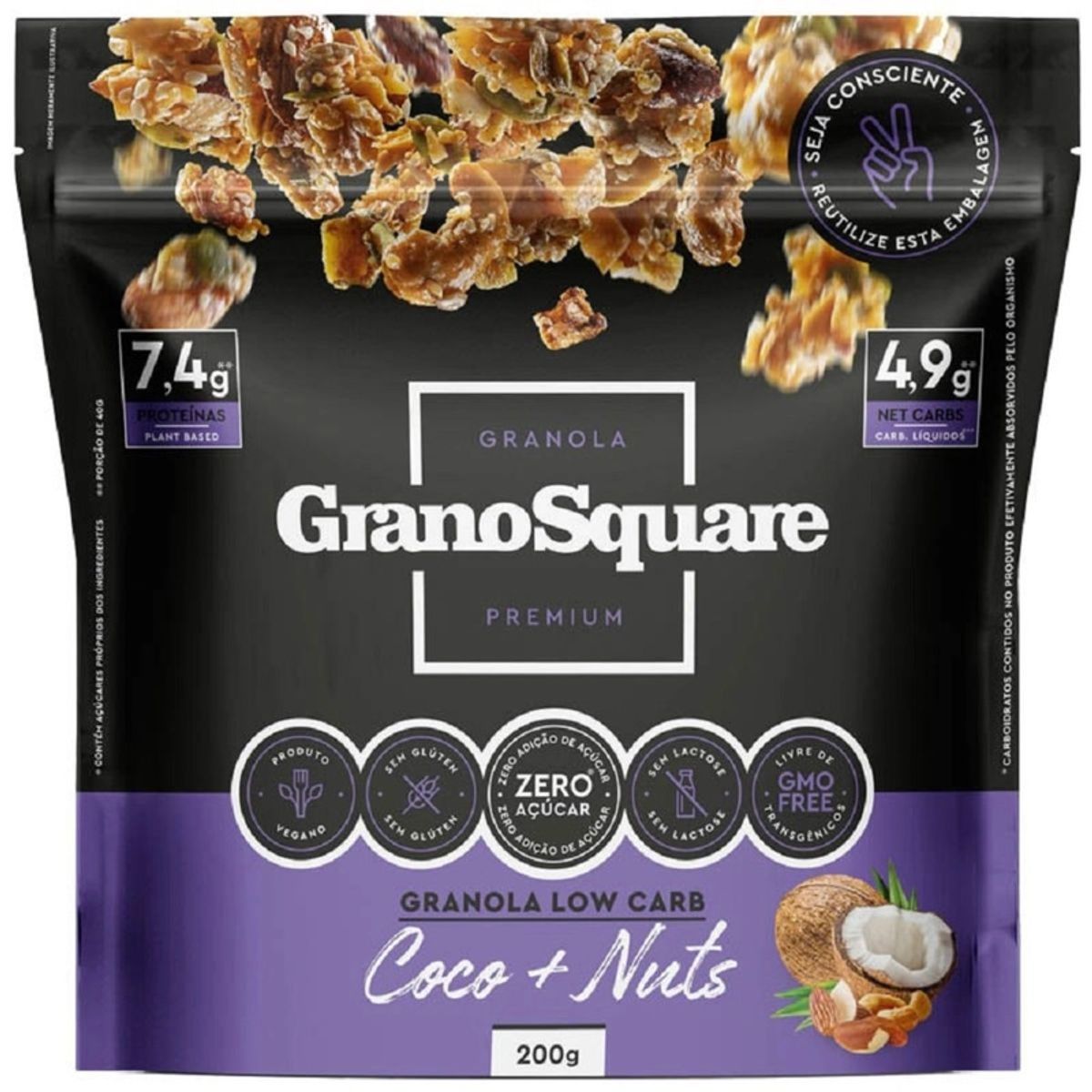 Granola-Low-Carb-coco-e-Nuts-Vegano-Grano-Square-200g-Principal