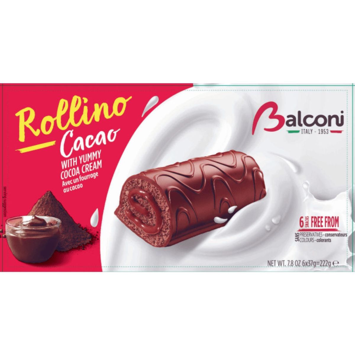 Mini-Bolo-Rollino-Cacao-Balconi-Italy-Pacote-com-6-Unidades-222g-Principal