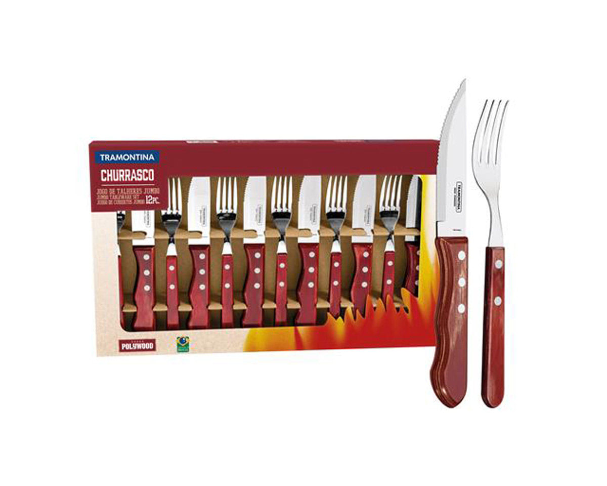 Jg Churrasco Inox 12Pc Polywood Jumbo Tramontina
