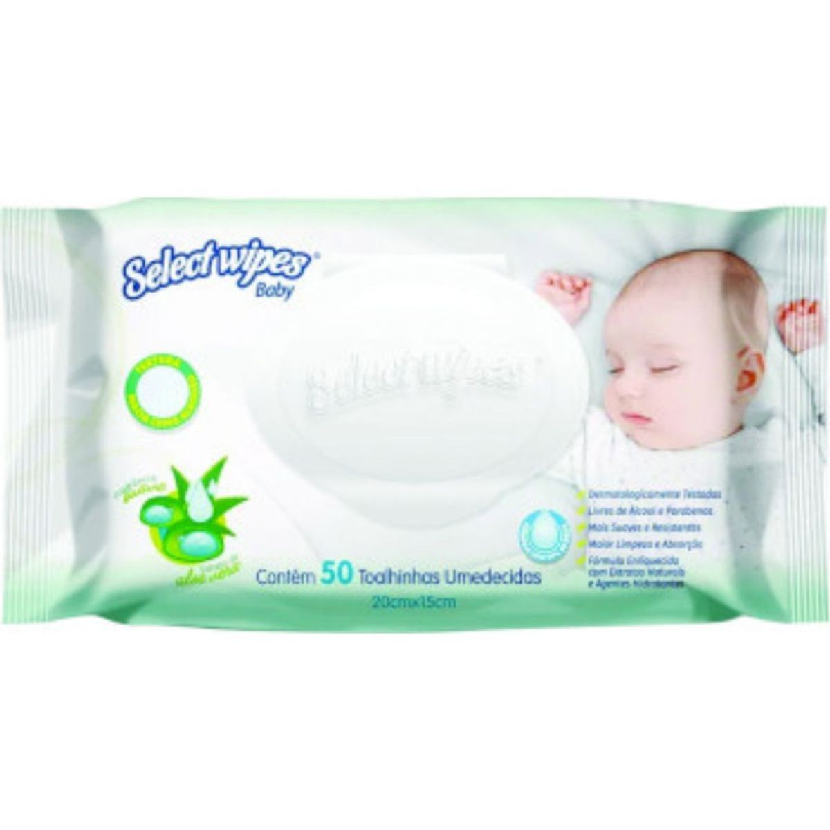 Toalha-Umedecida-Extrato-de-Aloe-Vera-Select-Wipes-Baby-50-Unidades-Principal