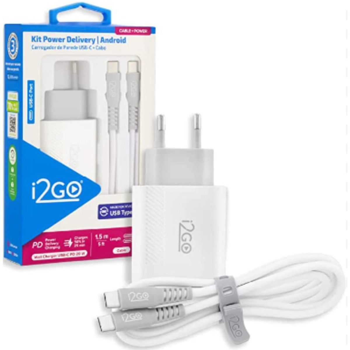 Kit-De-Carregador-Power-e-Cabo-Usb-20W-I2GO-Branco-Frente-