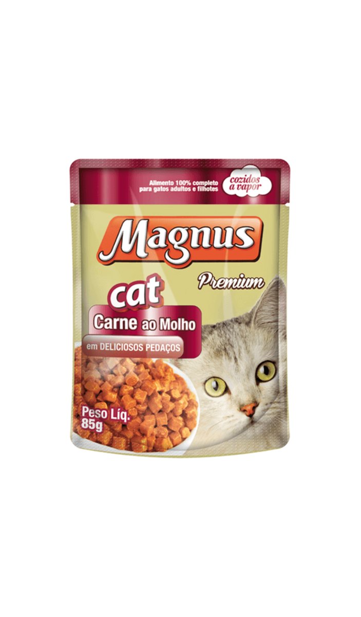 Ração Magnus Sache Para Gato Sabor Carne Ao Molho 85Gr