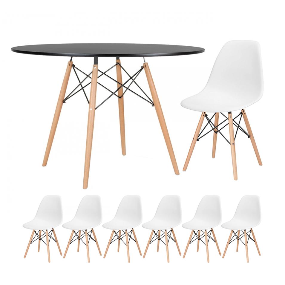 Mesa preto com cadeiras branco