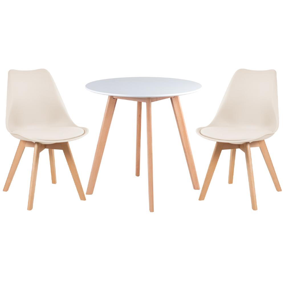 Mesa branco com cadeiras creme