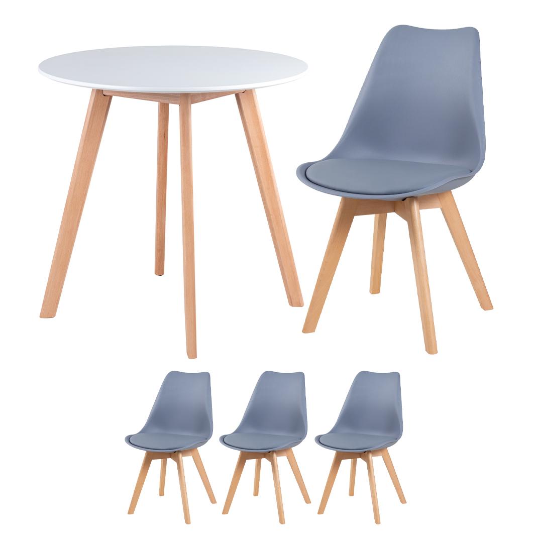 Mesa branco com cadeiras cinza médio