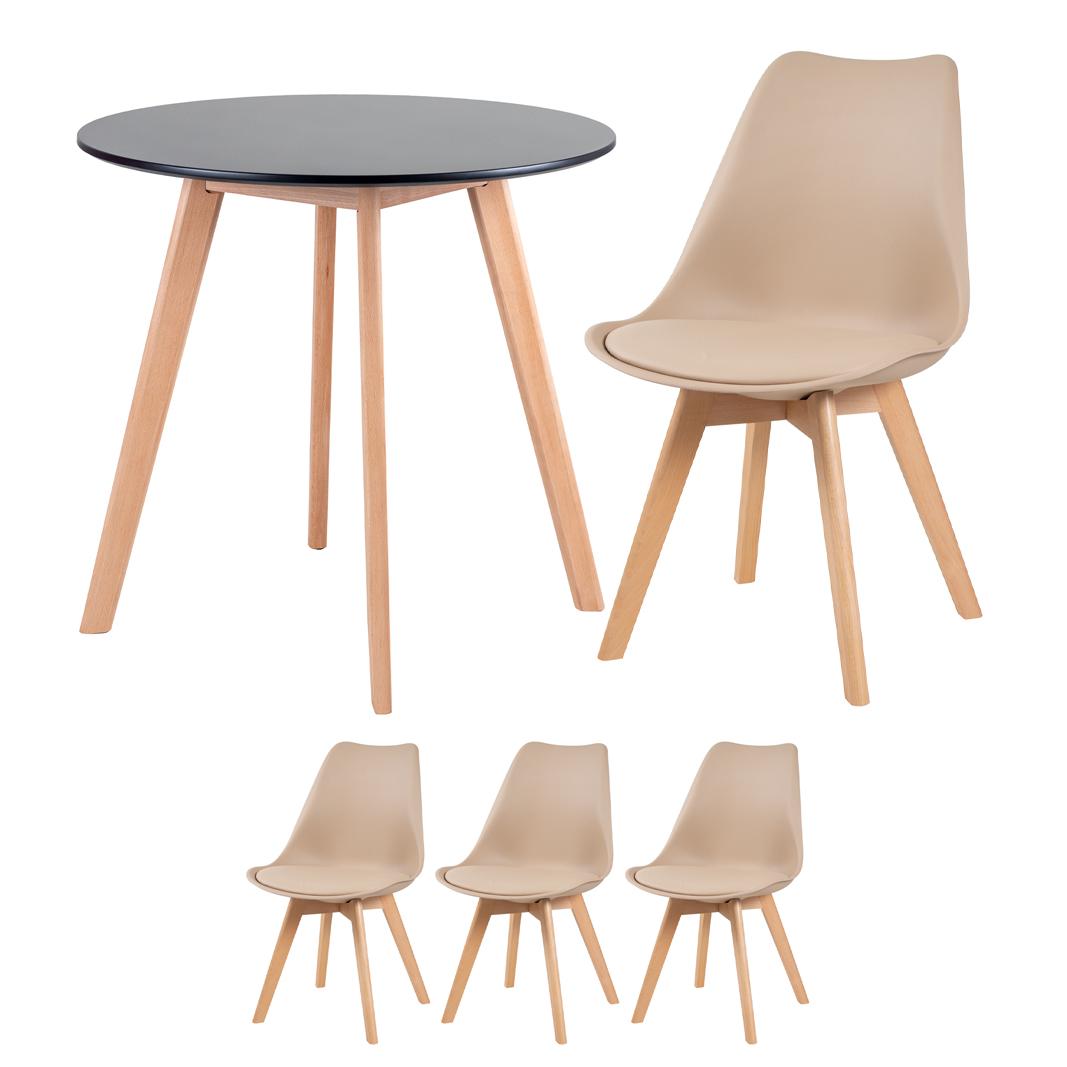 Mesa preto com cadeiras nude