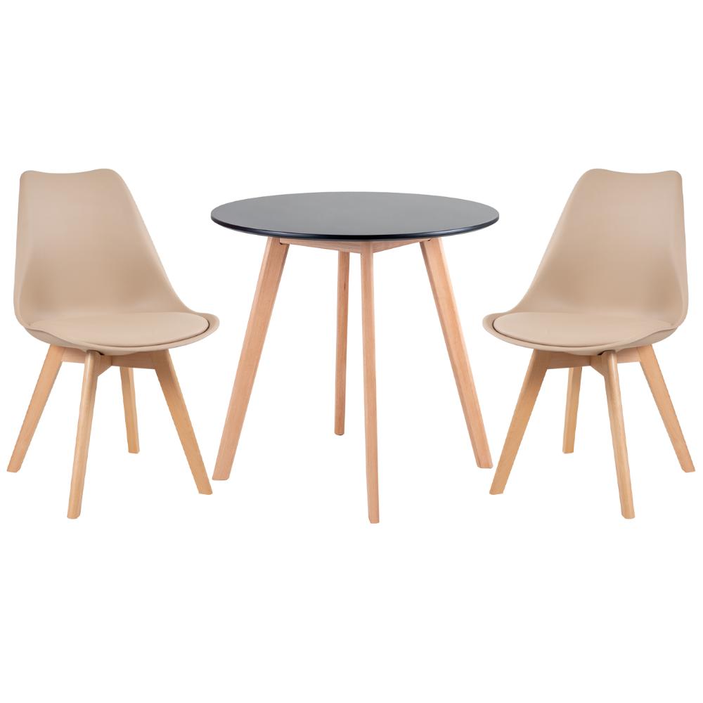 Mesa preto com cadeiras nude