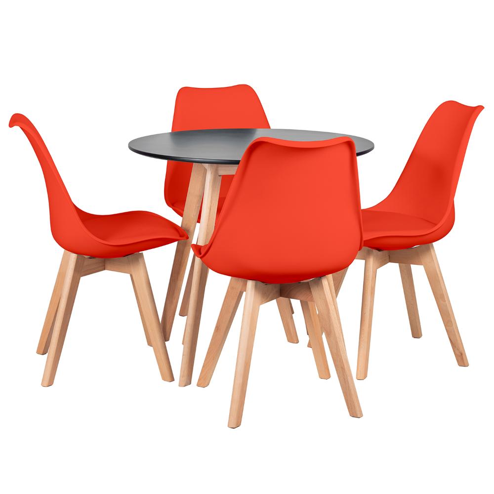 Mesa preto com cadeiras vermelho