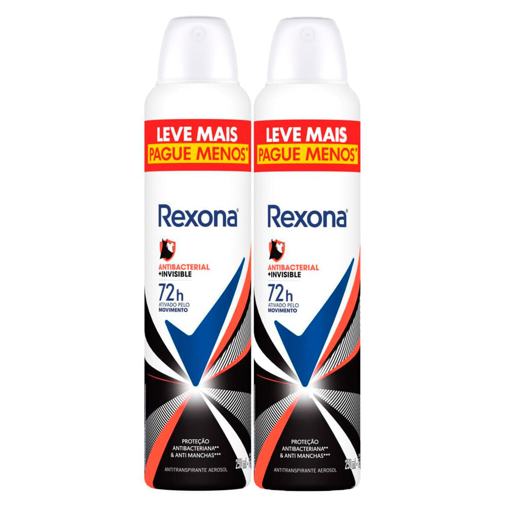 Kit Desodorante Rexona Antibacterial Invisible 250ml C/5 Un