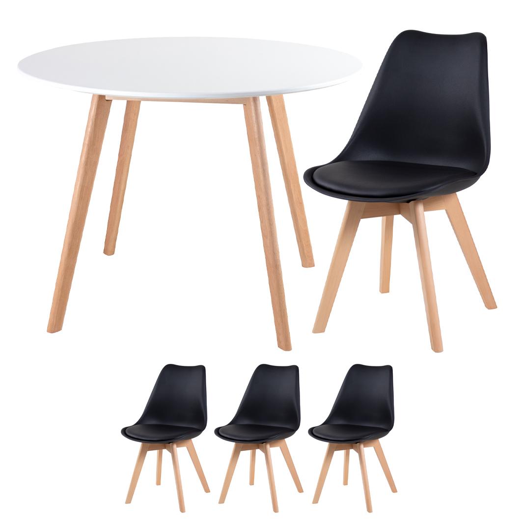 Mesa branco com cadeiras preto