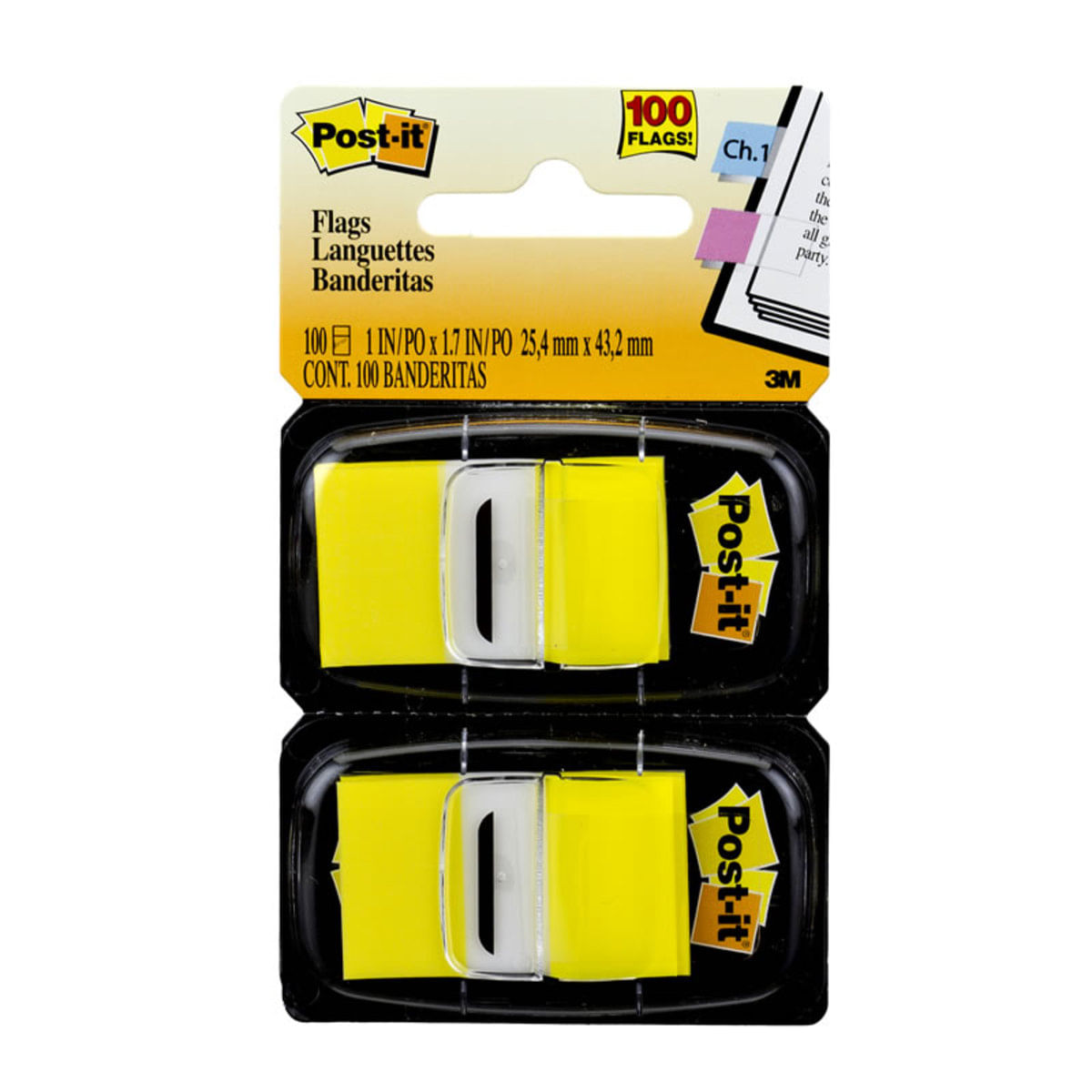 Marcador De Página Adesivo Post-It Flags Cor Amarelo Com 100 Folhas (2 X 50 Fls).