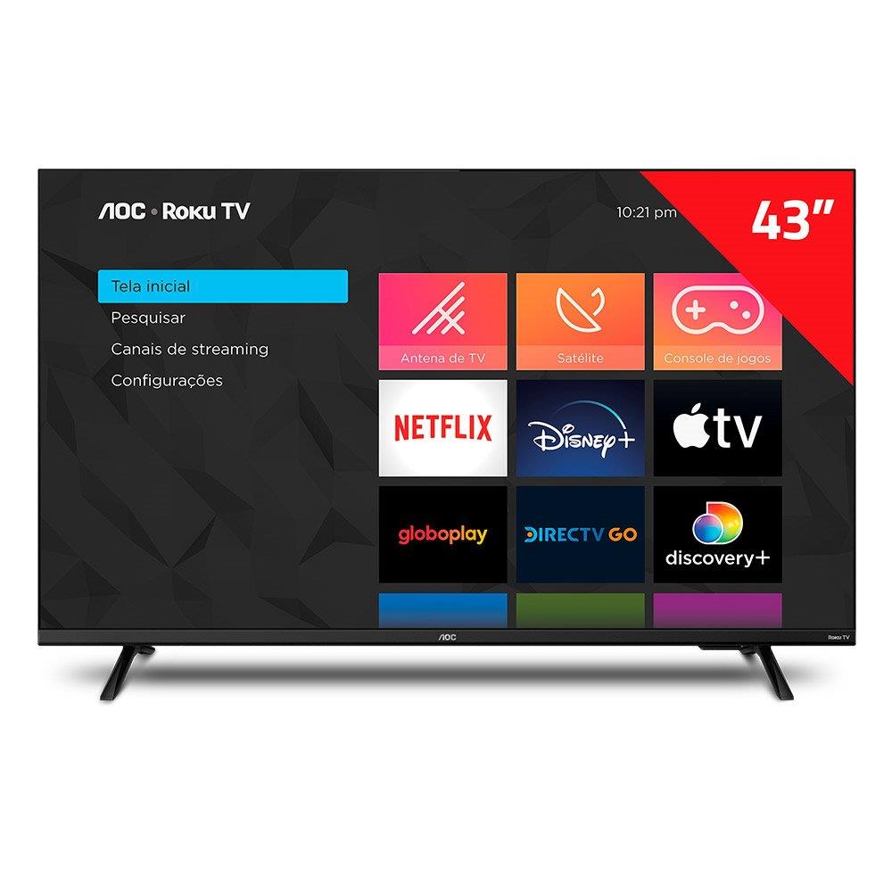 Imagem Smart Tv Led 43" Aoc 43S5135/78G, Full Hd Com Wi-Fi, 1 Usb, 3 Hdmi, Controle Remoto Com Atalhos, Aplicativo Roku, Miracast, 60Hz