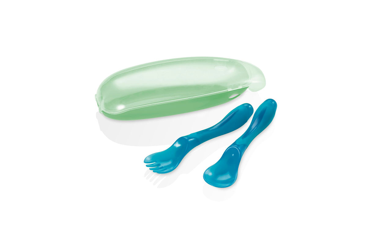 Colher E Garfo Com Estojo Higiênico Funny Meal Verde Multikids Baby - Bb071
