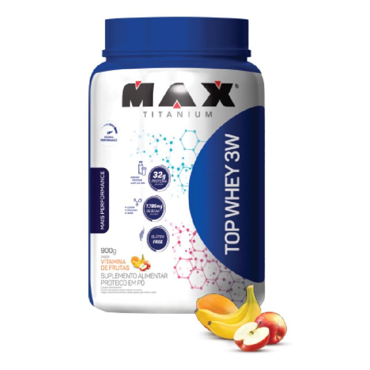 Top Whey 3W Mais Performance 900G Max Titanium Vitamina De Frutas