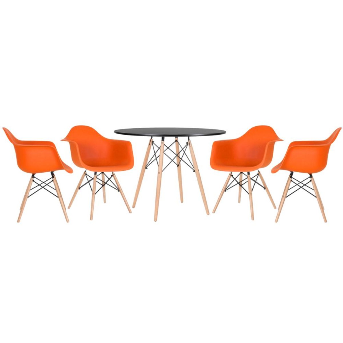 Mesa preto com cadeiras laranja