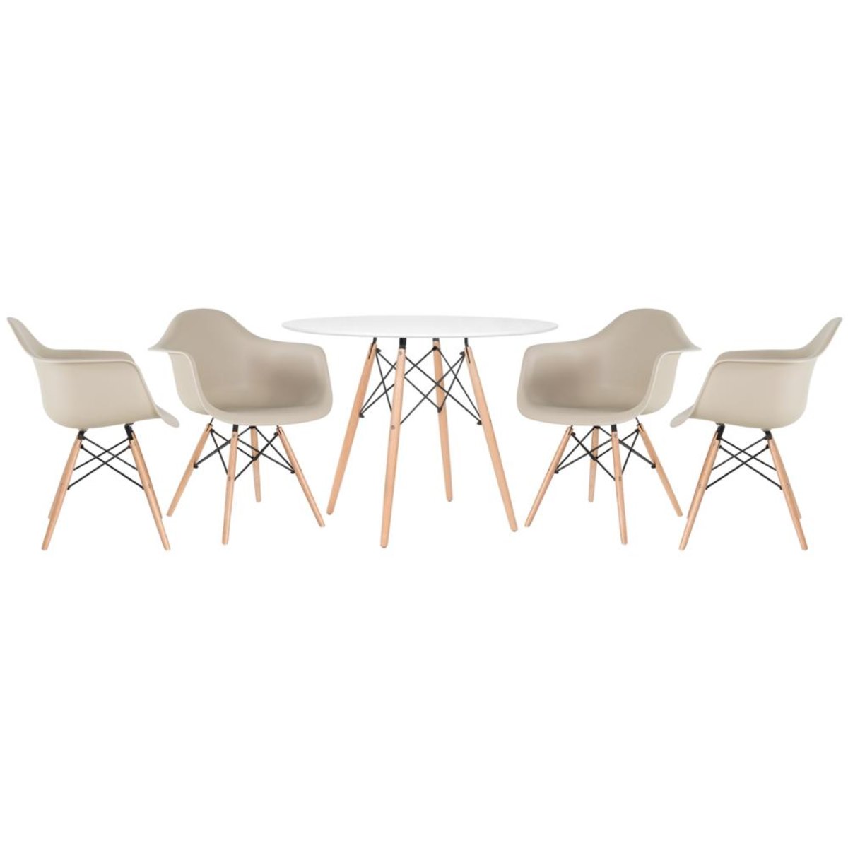 Mesa branco com cadeiras nude