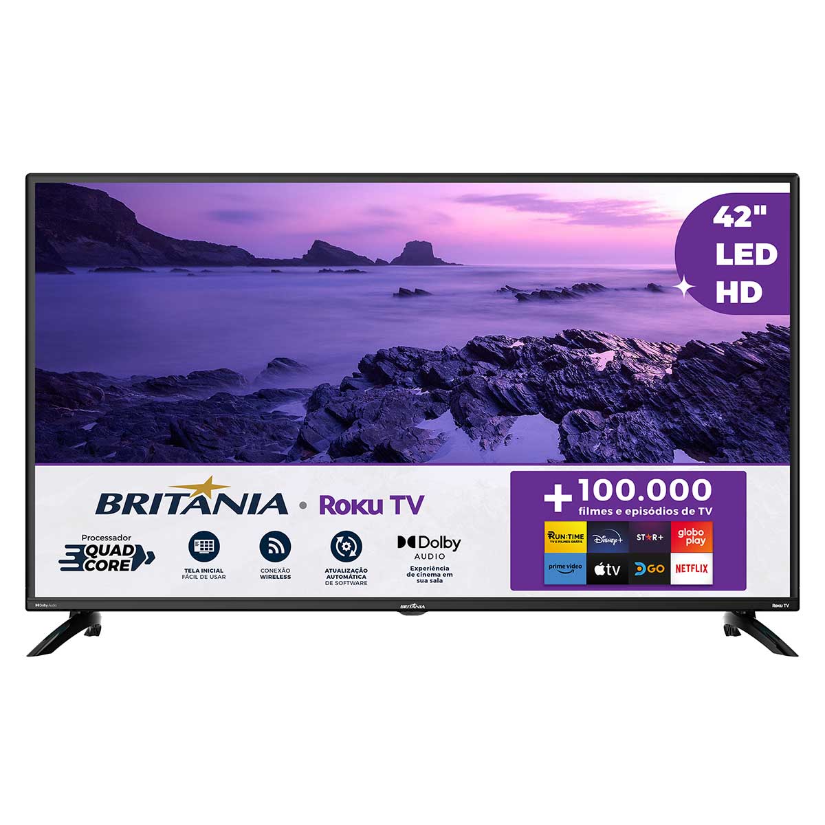 Imagem Smart Tv 42" Britânia Btv42g6fr2cp Full Hd Led Roku Tv Preto