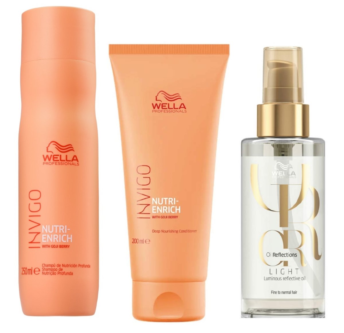 Kit Shampoo Condicionador Nutri Enrich E Óleo Capilar Light Oil Reflections Luminous Wella
