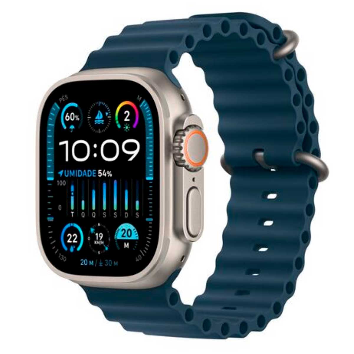 Imagem Apple Watch Ultra 2 Gps+Cellular 49mm Caixa De Titânio Pulseira Oceano Azul Neutro Em Carbono