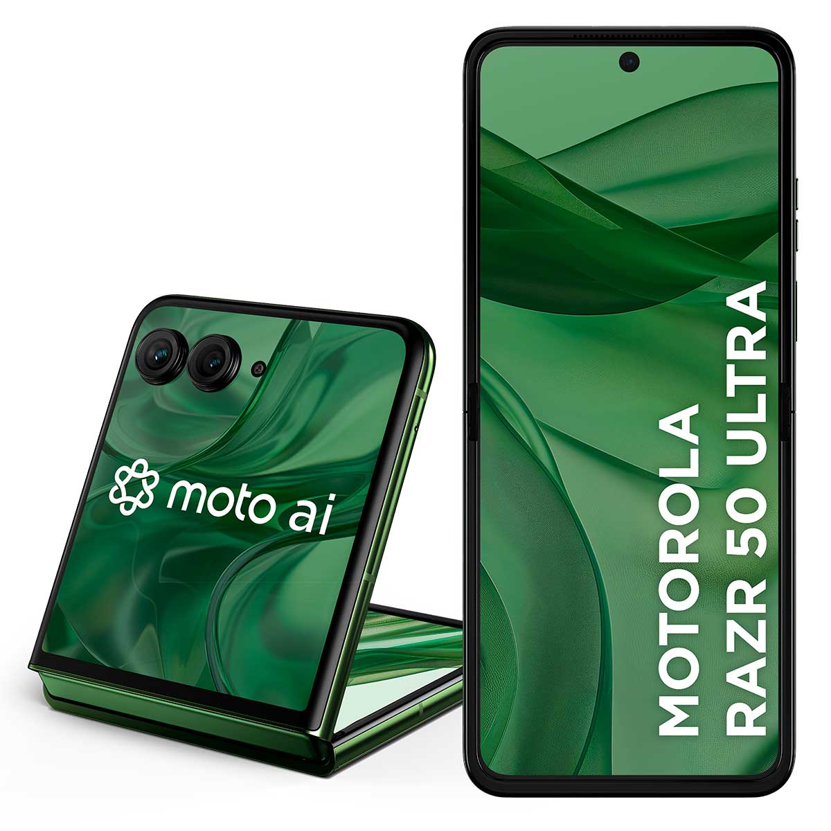 Imagem Smartphone Motorola Razr 50 Ultra 512Gb 24Gb Ram Boost Tela Dobrável 6,9" Poled E Externa 4” Moto Ai Ipx8 Forest Green Silicon Leather