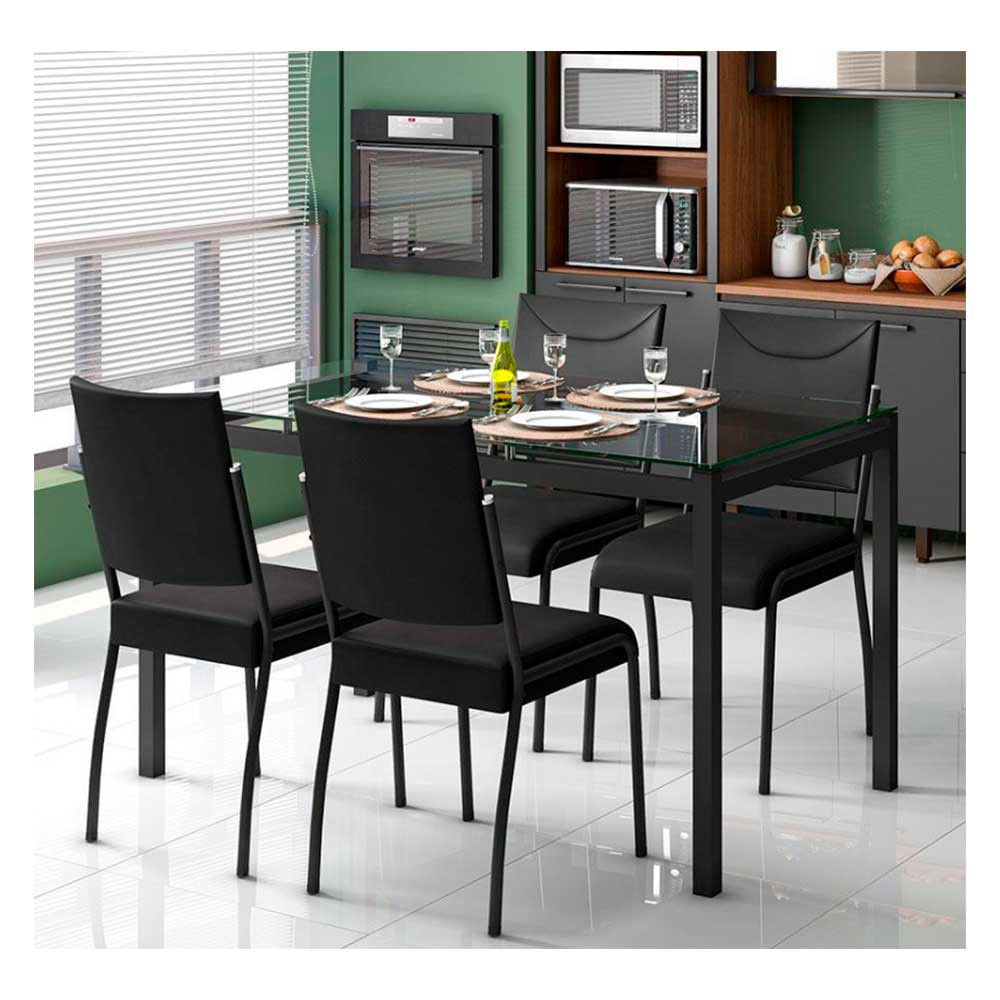 Mesa De Jantar Retangular Alexa Com Tampo De Vidro De 140x80cm Com 4 ...