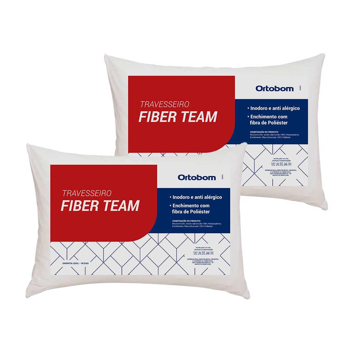 Kit 2 Travesseiros Em Poliéster Siliconizado Ortobom 45X65cm Fiber Team Branco