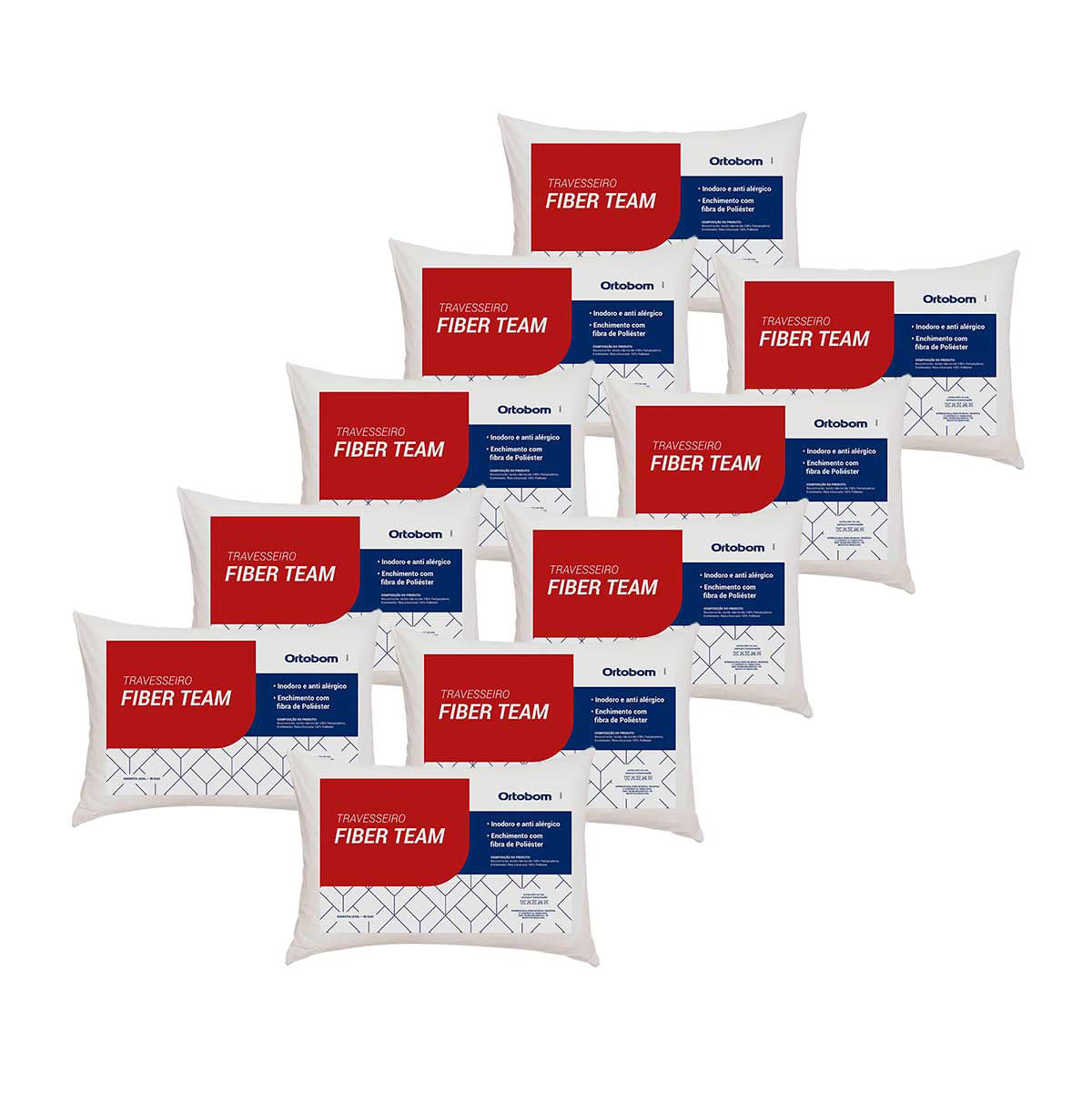 Kit 10 Travesseiros Em Poliéster Siliconizado Ortobom 45X65cm Fiber Team Branco