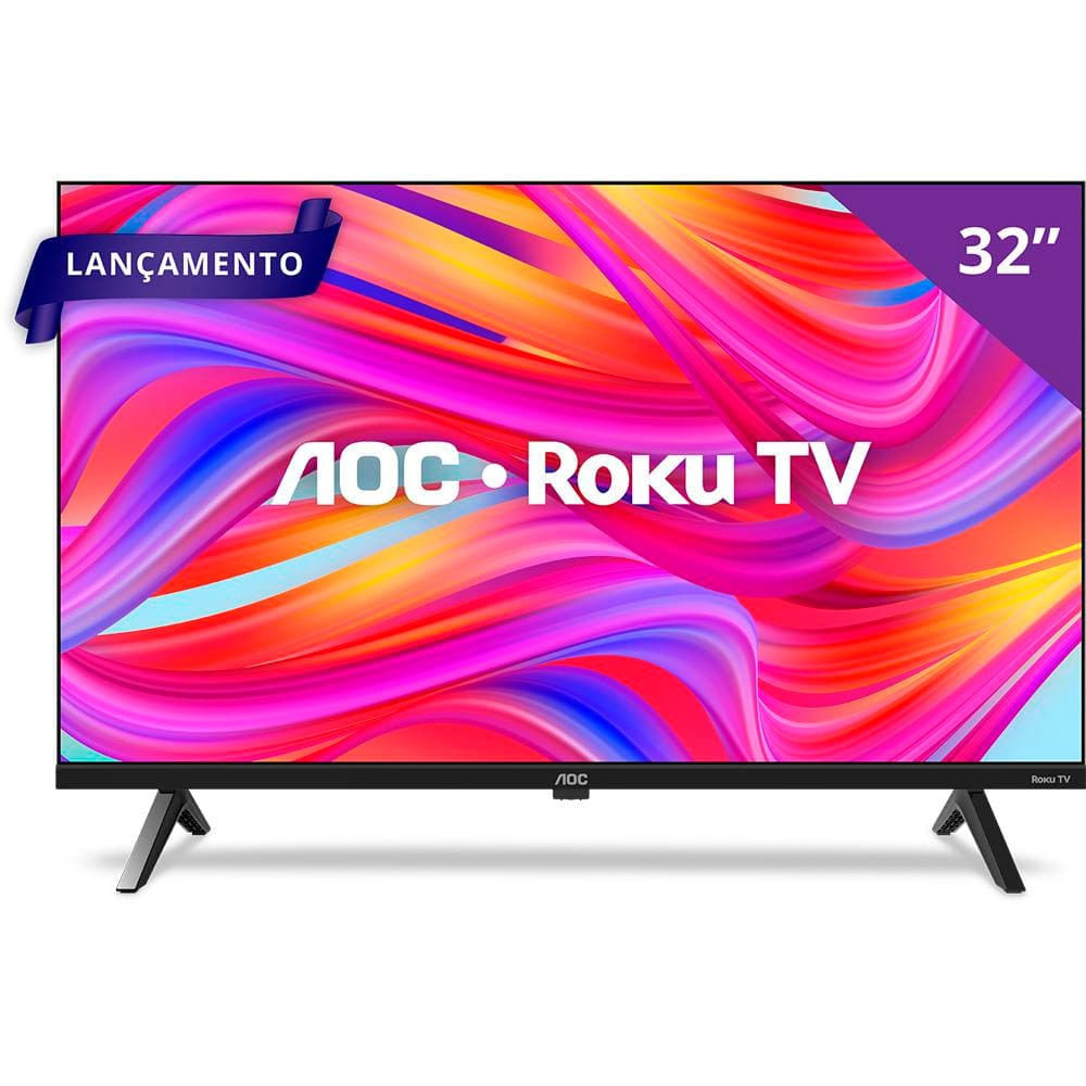 Imagem Smart Tv 32 Hd Aoc Le32s5045/78G Com Roku Tv, Comando De Voz, Hdmi, Usb, Wi-Fi E Conversor Digital