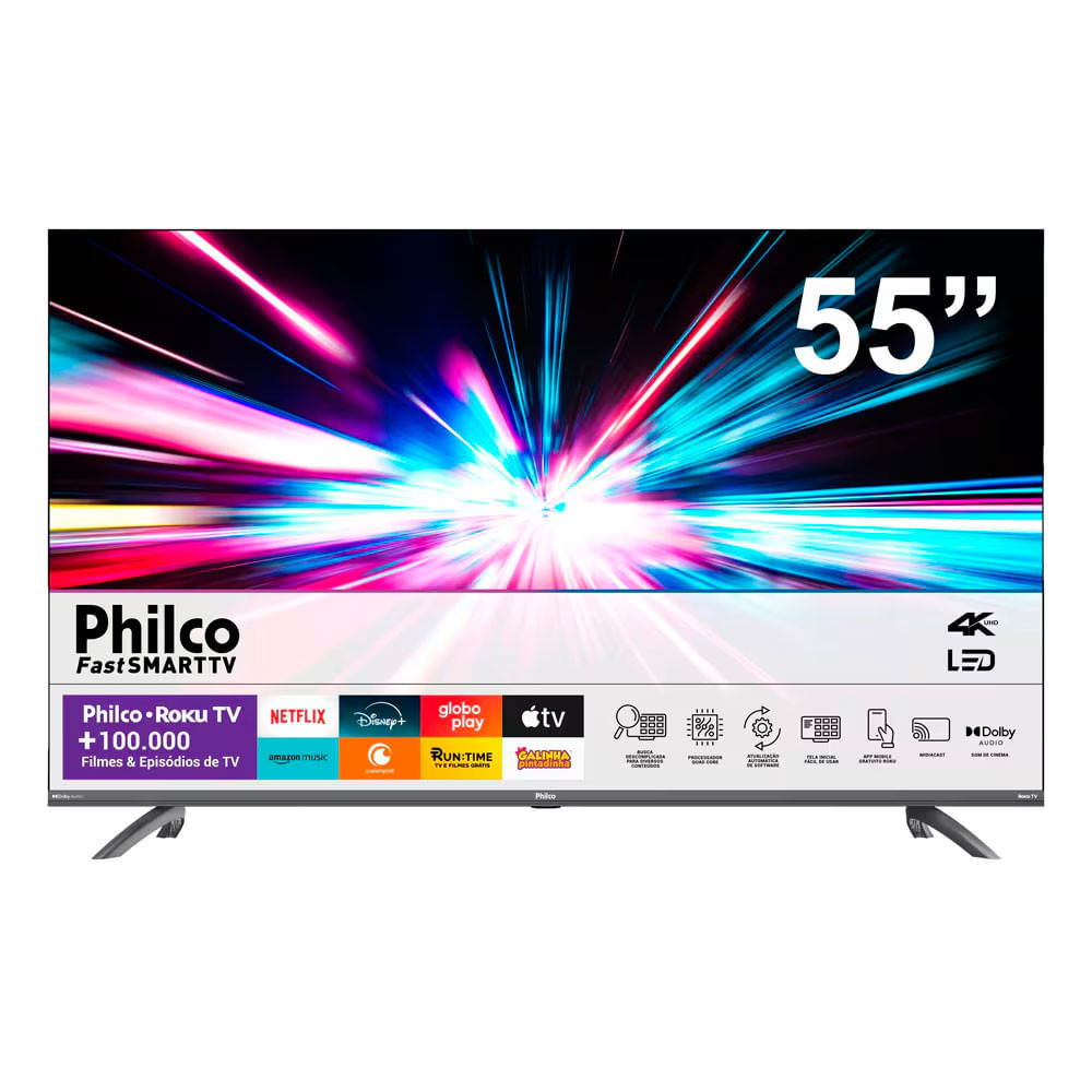 Imagem Smart Tv 55 Polegadas Philco Ultra Hd 4K Dled Ptv55g3ersgb Com Sistema Operacional Roku, Processador Quad Core, Dolby Audio, Media Cast, Hdmi E Usb