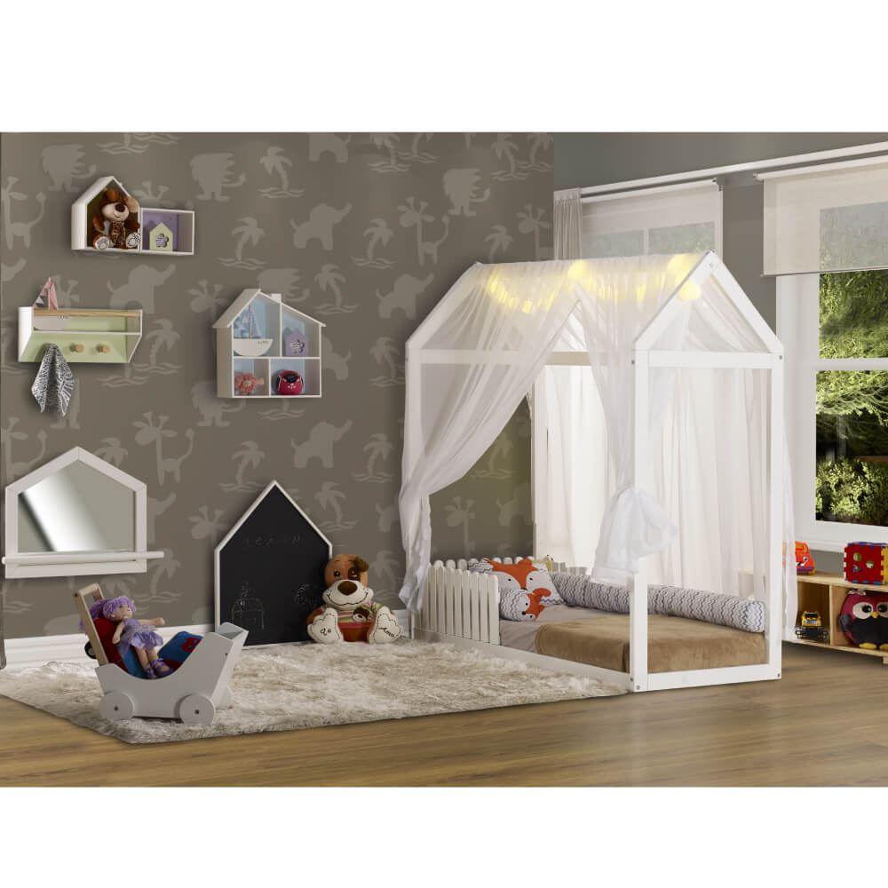 Mini Cama Montessoriana Casinha Ii 3 Cerquinhas E Voal - Casatema