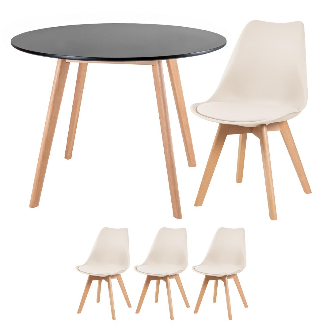 Mesa preto com cadeiras creme
