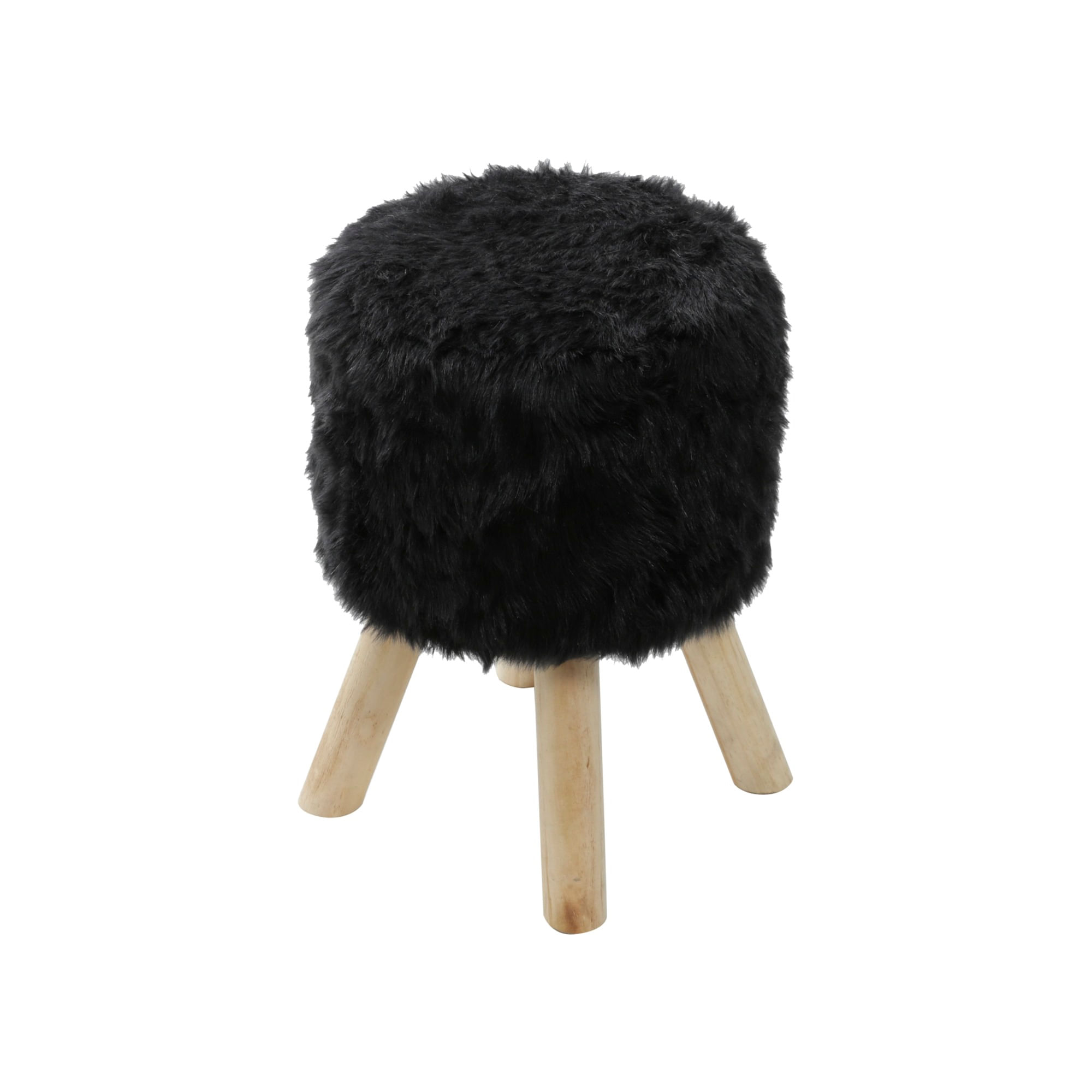 Banco Charmoso Assento Em Pelo Preto Com Base Madeira 46 Cm (Alt) - 46627 Sun House Sun House