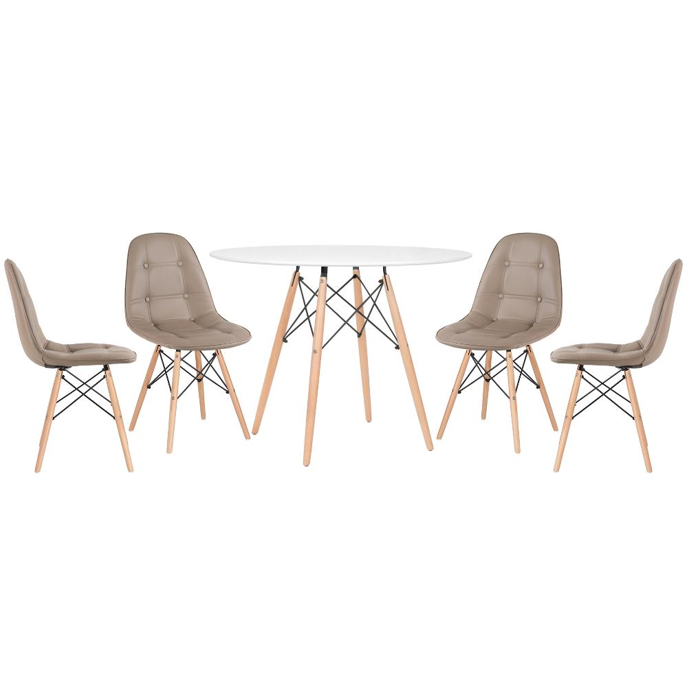 Mesa branco com cadeiras nude
