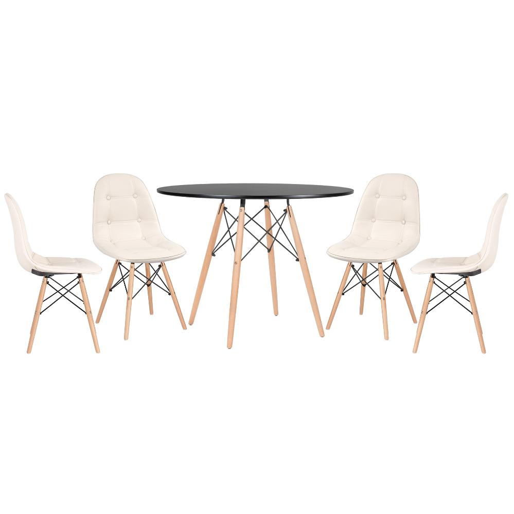 Mesa preto com cadeiras creme