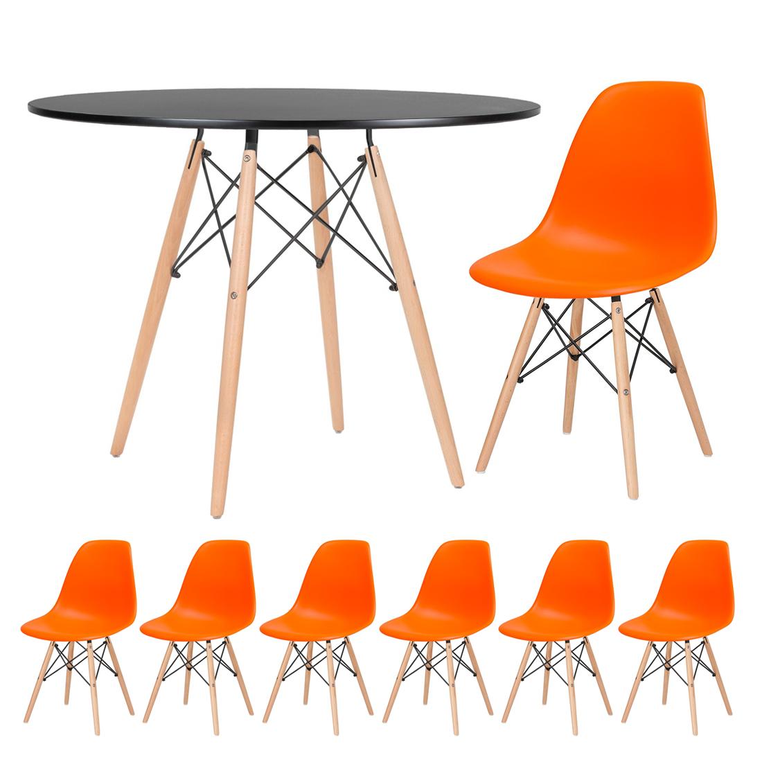 Mesa preto com cadeiras laranja