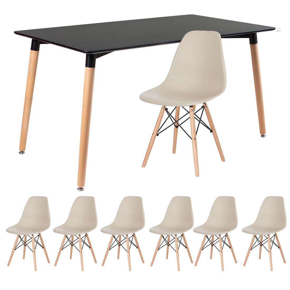 Mesa preto com cadeiras nude