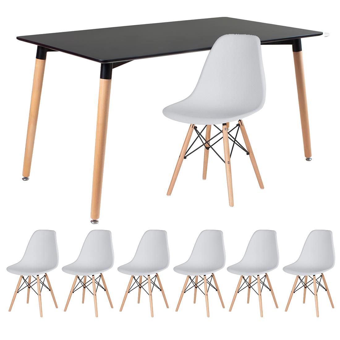 Mesa preto com cadeiras cinza claro