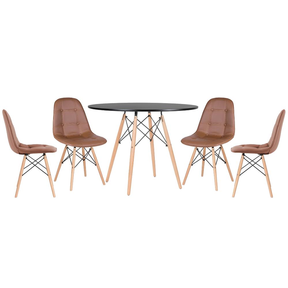 Mesa preto com cadeiras marrom