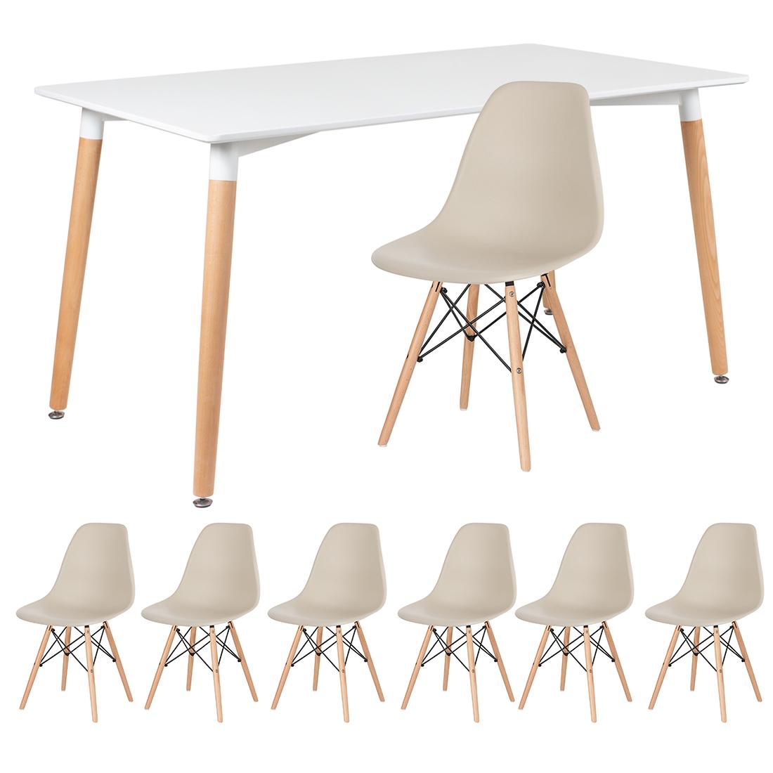 Mesa branco com cadeiras nude