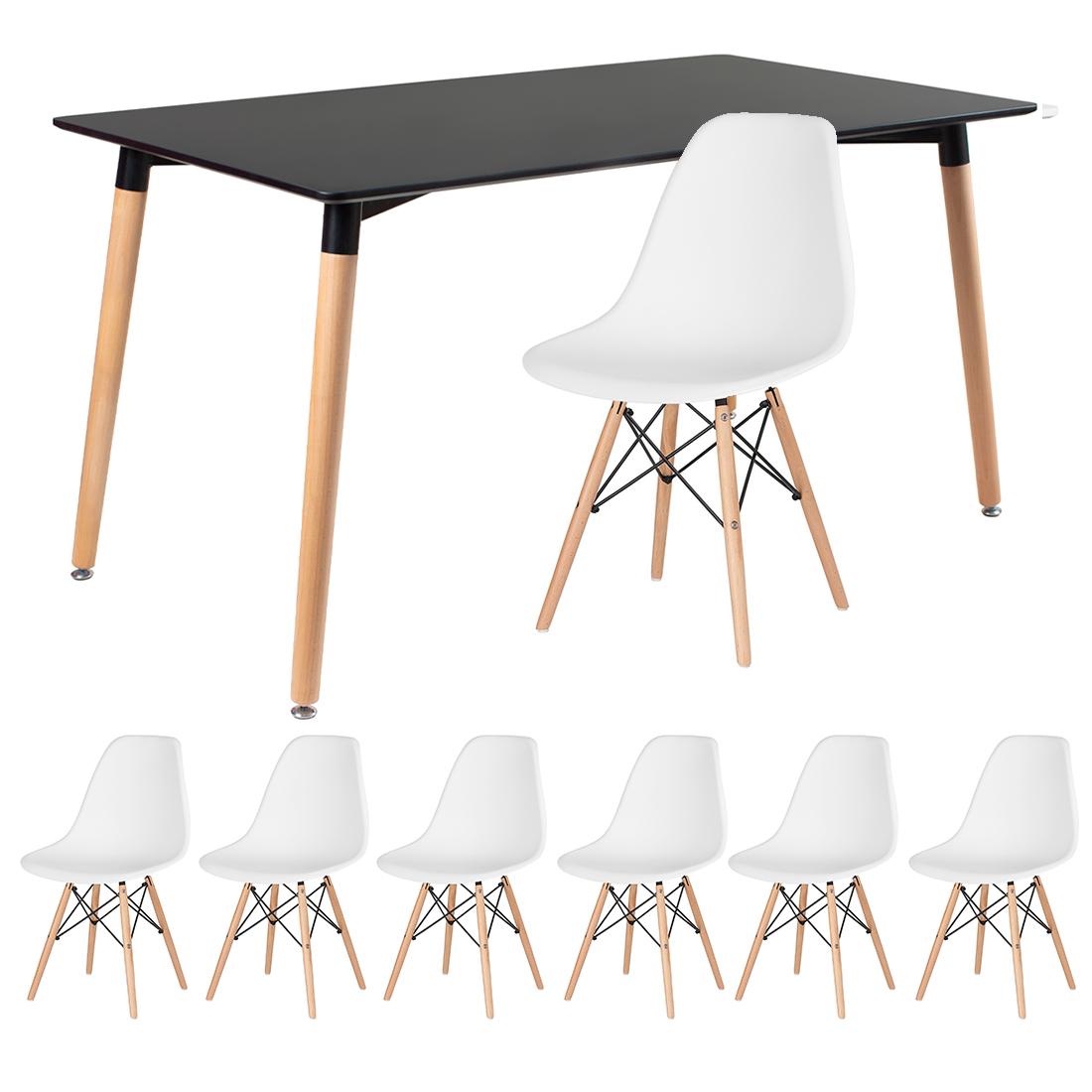 Mesa preto com cadeiras branco