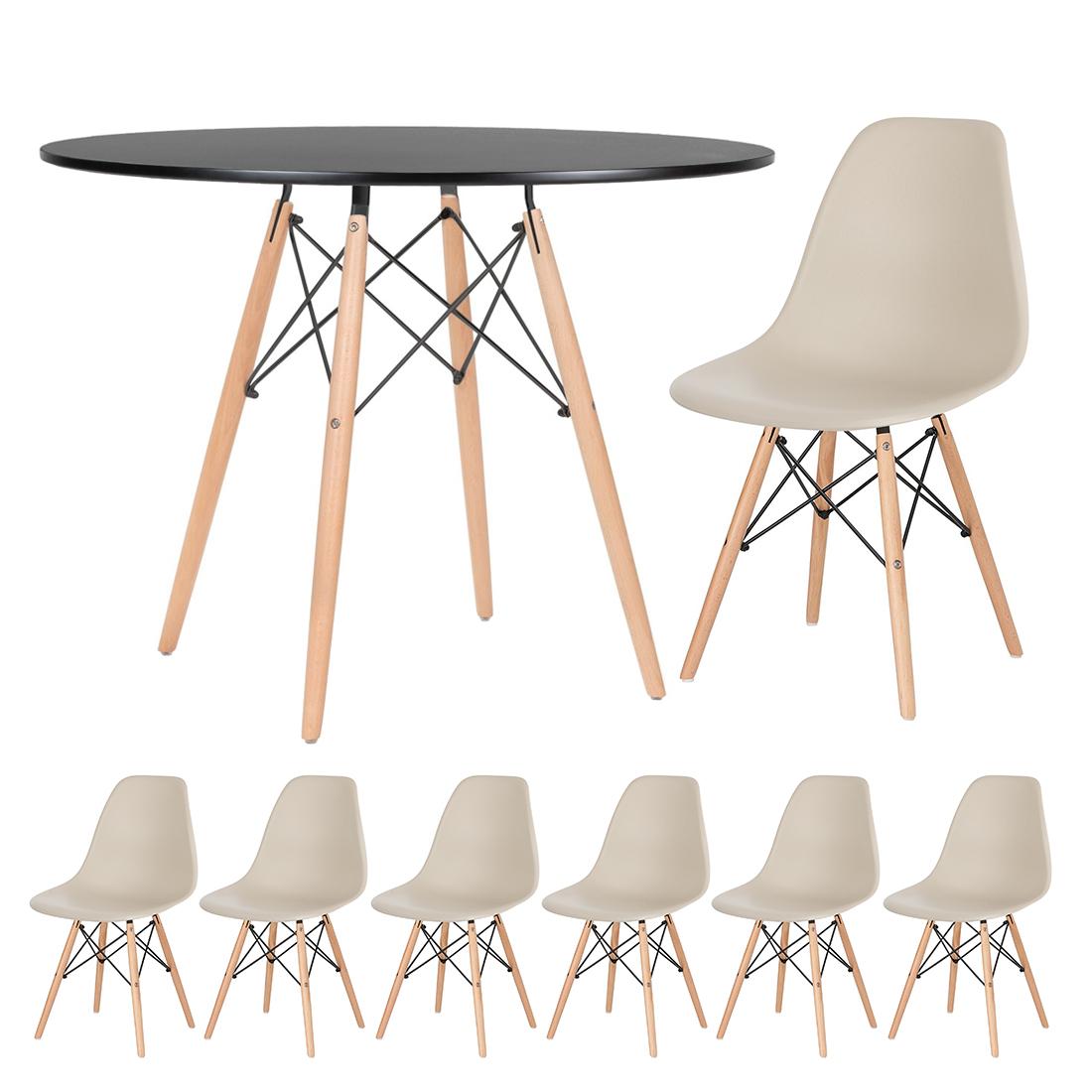 Mesa preto com cadeiras nude