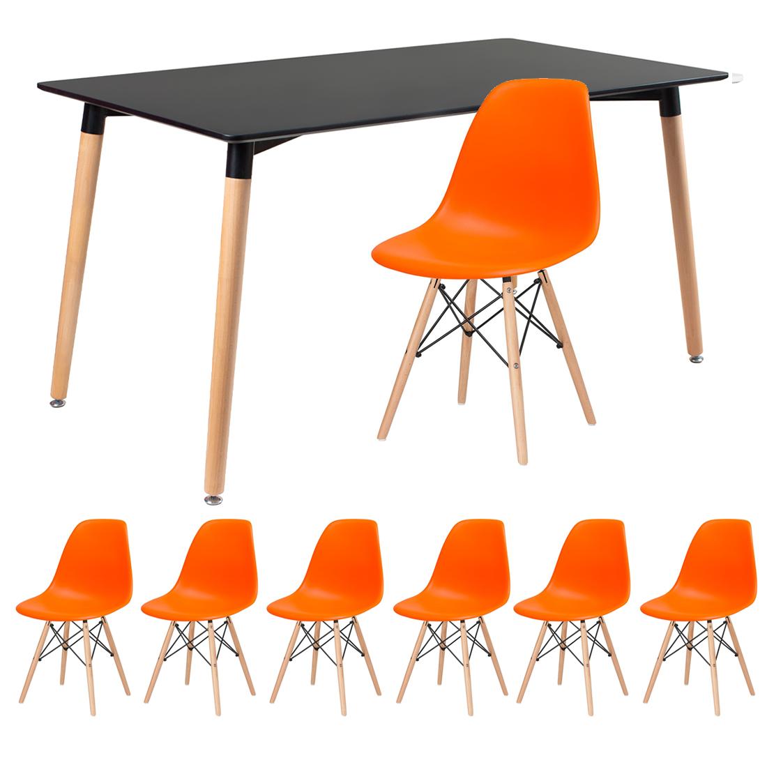 Mesa preto com cadeiras laranja