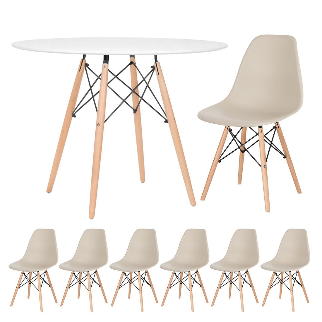 Mesa branco com cadeiras nude