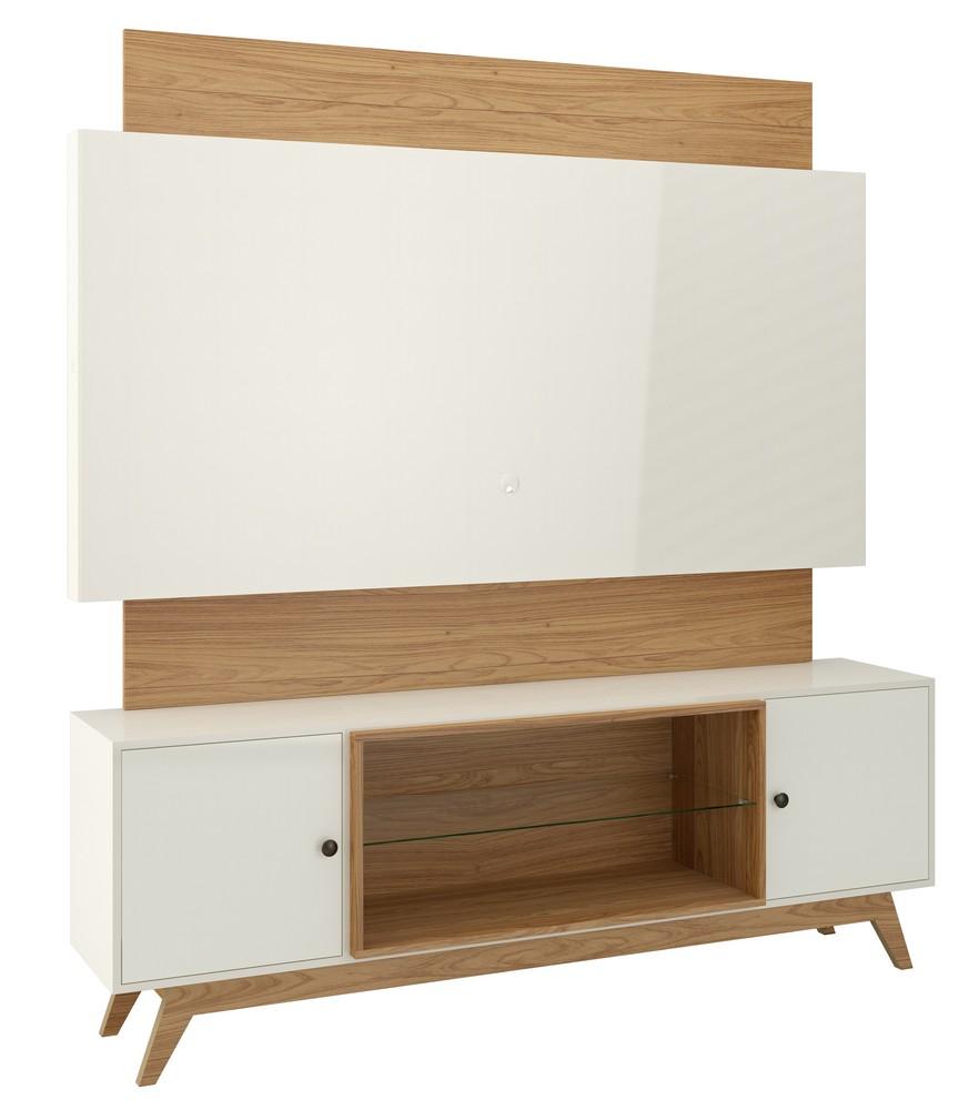 Rack Com Painel Para Tv 58 Polegadas Com Led Off White E Freijo