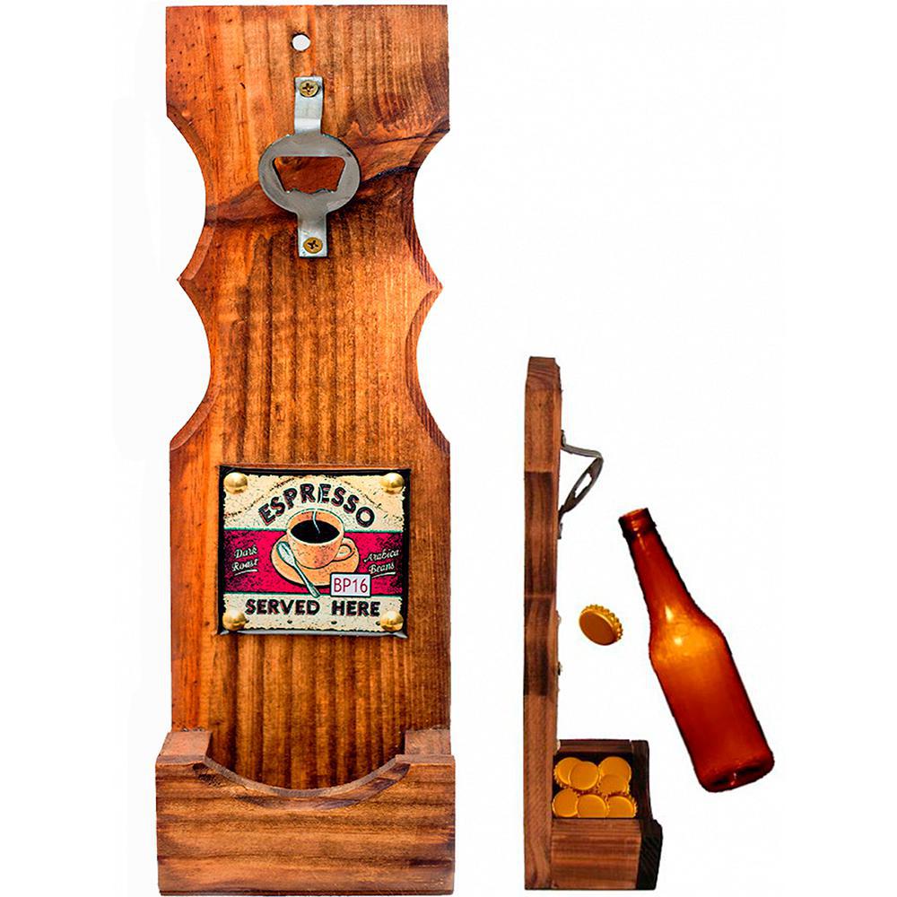 Abridor De Garrafa Em Madeira Rústica - Expresso Café Served