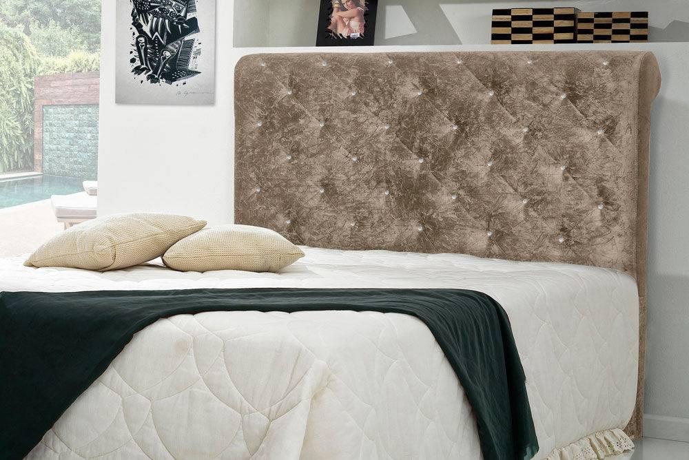 Cabeceira Para Box Queen Buona Notte Suede Amassado Marrom Taupe Com Botões De Strass - D'monegatto