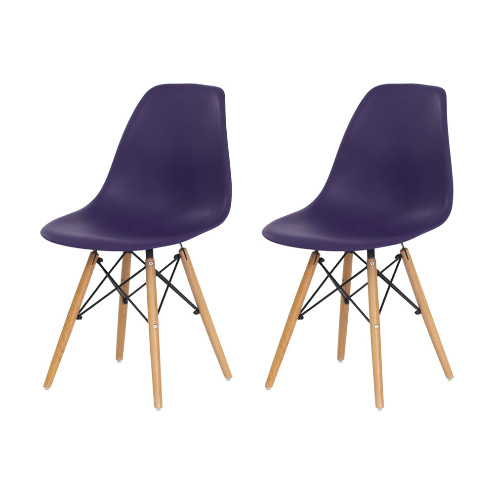 Cadeira Eiffel Eames Roxa Base Madeira
