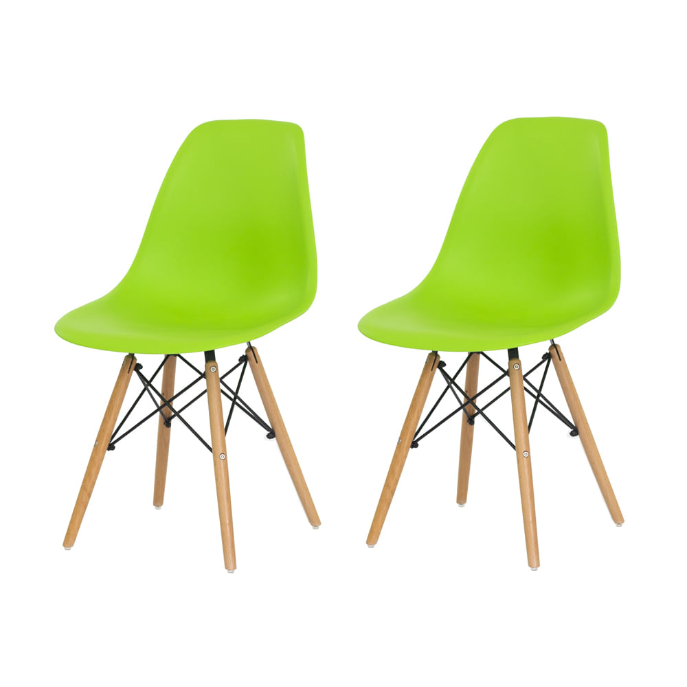 Cadeira Eiffel Eames Verde Base Madeira