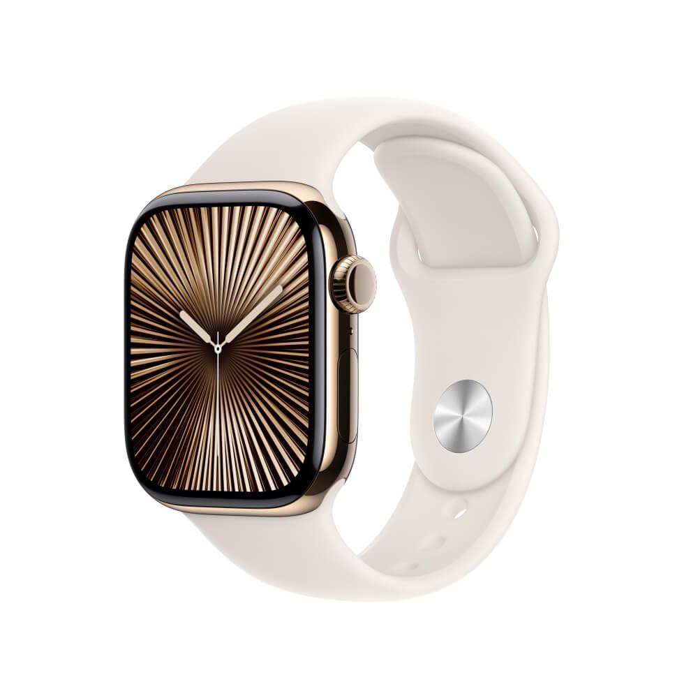 Imagem Apple Watch Series 10 Gps + Cellular Caixa Dourada De Titânio 42 Mm Pulseira Esportiva Estelar P/M